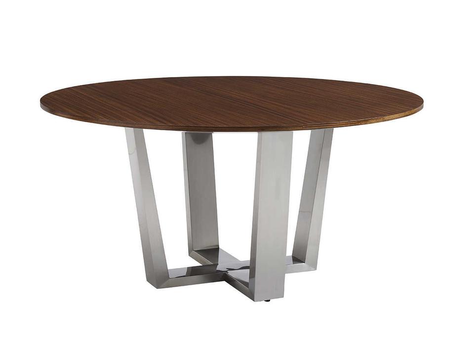 Kitano Mandara Round 60-Inch Dining Table Taupe with Stainless Steel Base