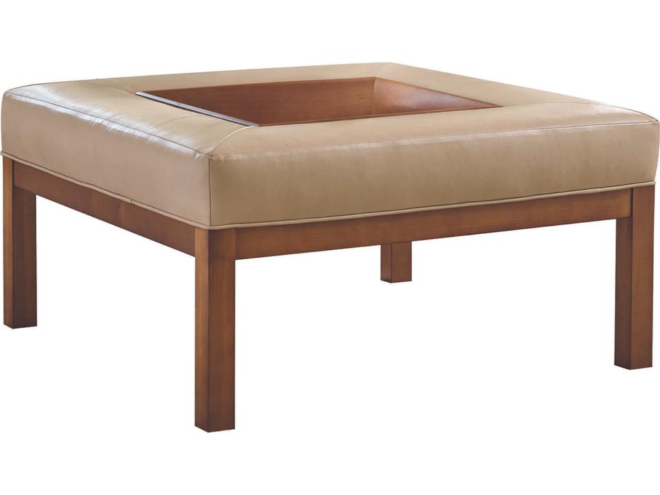 Crandon Park Leather Ottoman in Beige