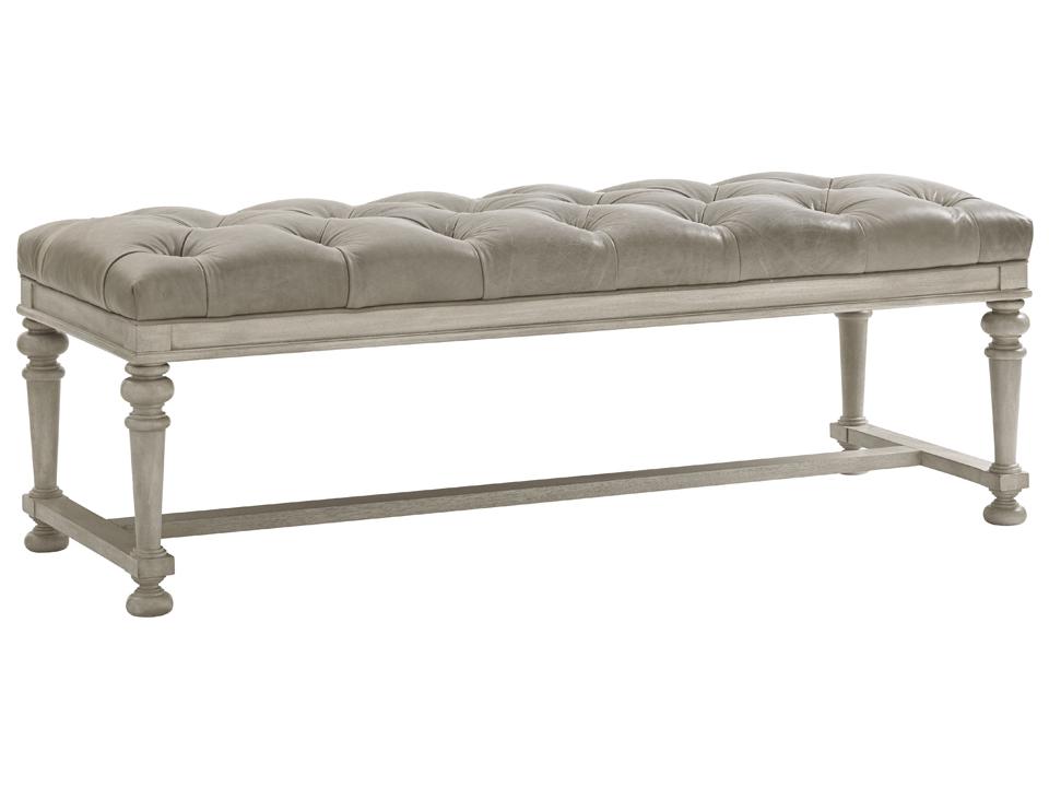Oyster Bay Bellport Tufted Leather Bed Bench in Millstone Finish
