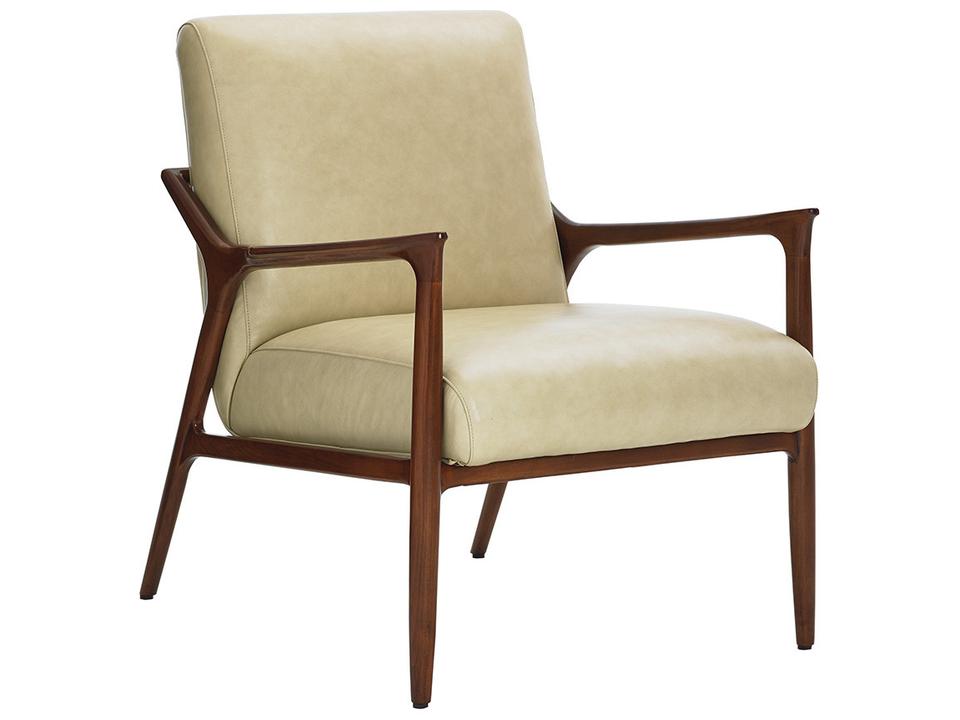 Leather Warren Accent Chair in Premium Leather with Bali Wood Finish