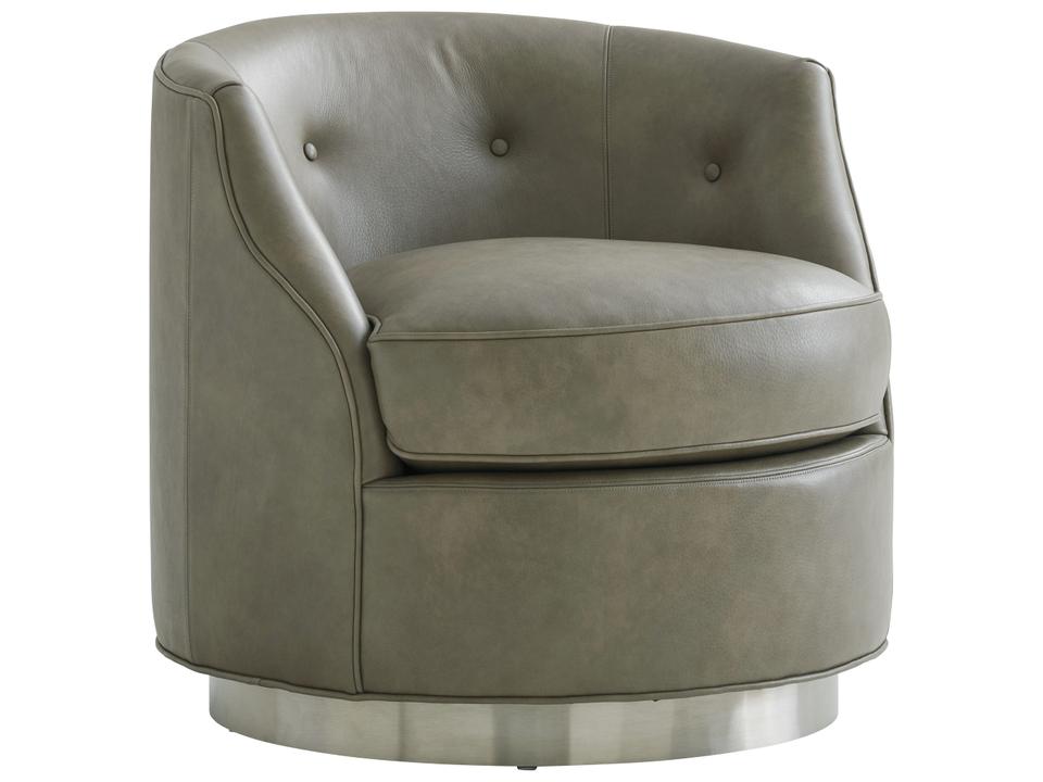 Avondale Piper Leather Swivel Chair with Brushed Pewter Base
