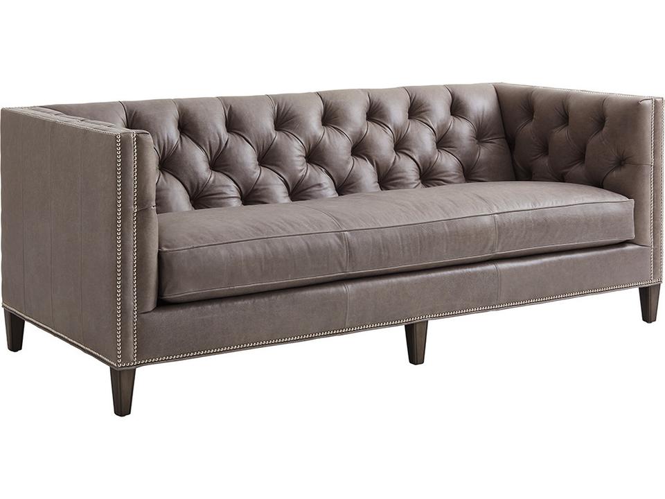 Ariana Monaco Full Grain Leather Sofa with Tufted Back and Nailhead Trim