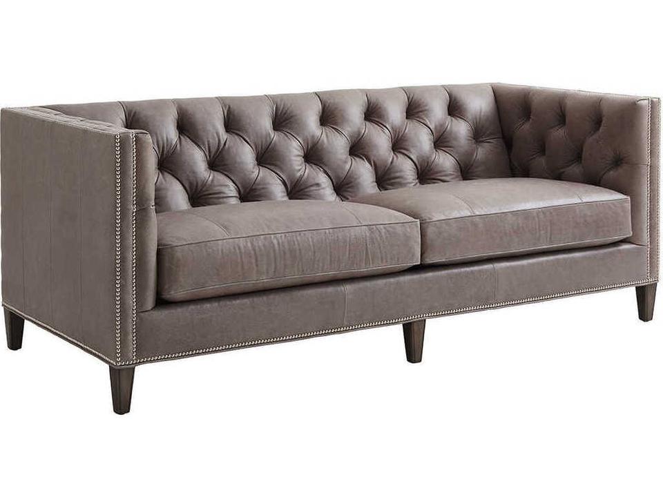 Ariana Camille Tufted Leather Sofa in Misty Gray