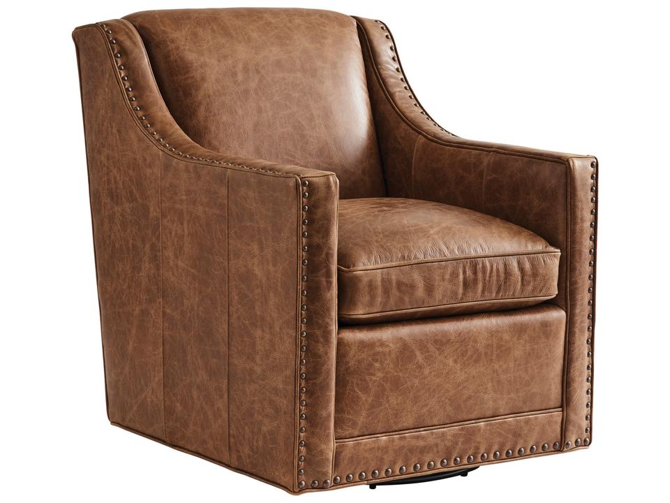 Barrier Leather Swivel Accent Chair with Nailhead Trim
