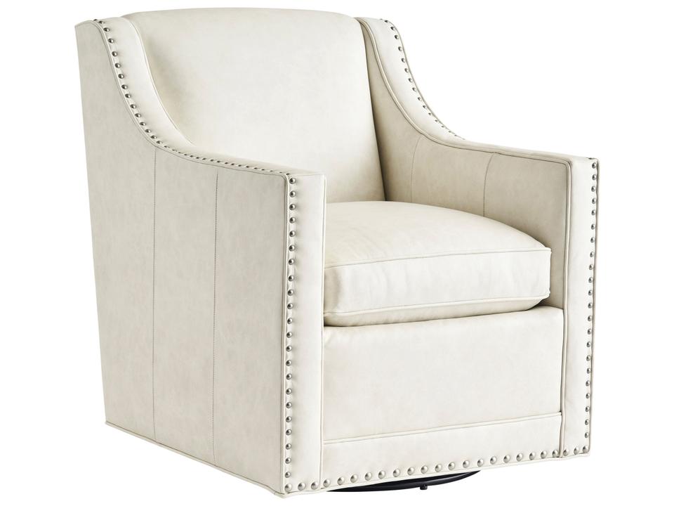 Barrier Leather Swivel Accent Chair with Pewter Nailhead Trim