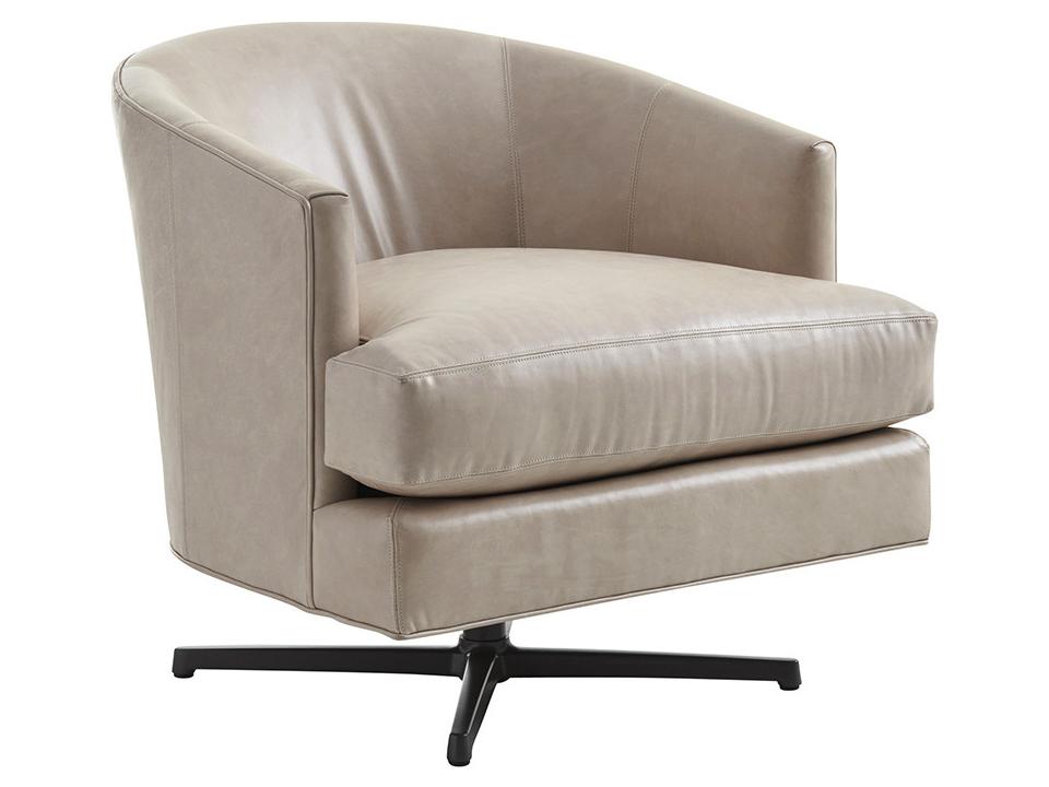 Graves Leather Swivel Chair with Barrel Back and Charcoal Base