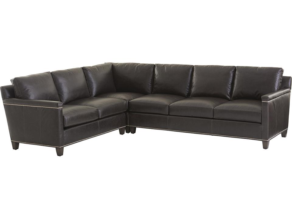 Strada Leather Sectional Sofa with Ultra Down Cushions and Nailhead Trim