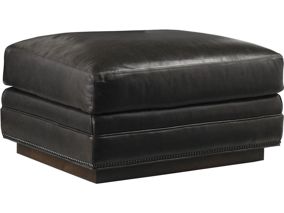 Balance Black Leather Ottoman with Smoke Nailhead Trim