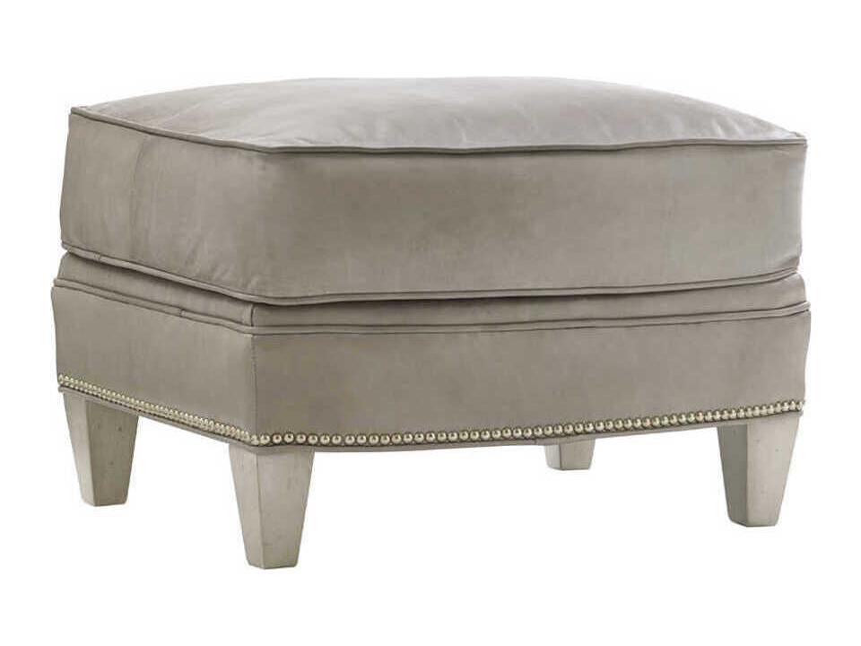 Oyster Bay Bayville Leather Ottoman Millstone Finish with Nailhead Trim