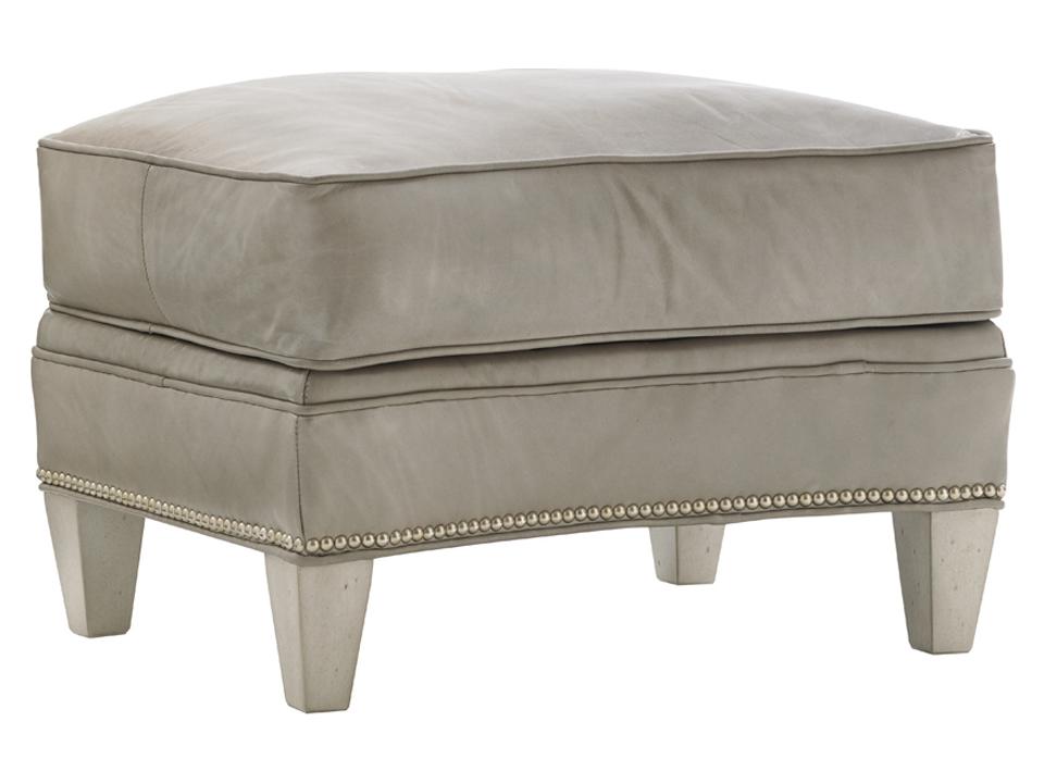 Oyster Bay Bayville Leather Ottoman with Pewter Nailhead Trim