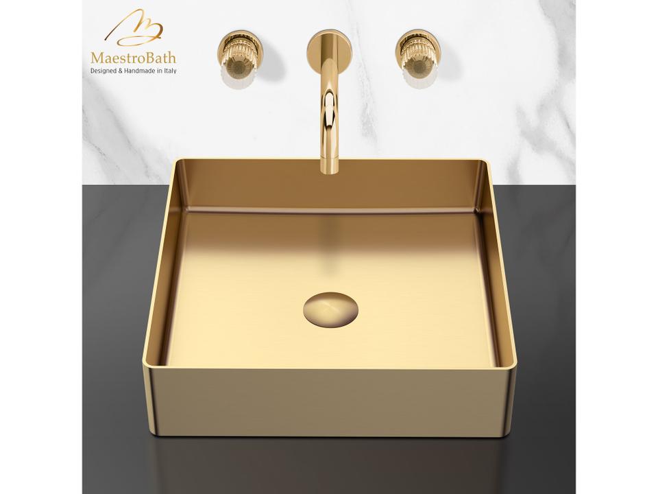 Tesoria Modern Square Vessel Sink  Brushed Gold