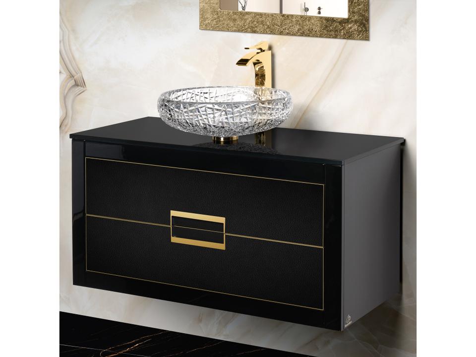 Incantesimo 40" Modern Bathroom Vanity  Black And Gold  Wall-Mounted  Glass Top: Flat