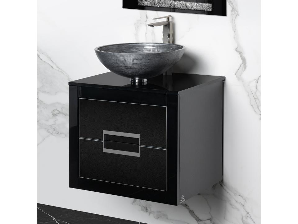 Incantesimo 24" Modern Bathroom Vanity  Black And Silver  Wall-Mounted  Glass Top: Flat