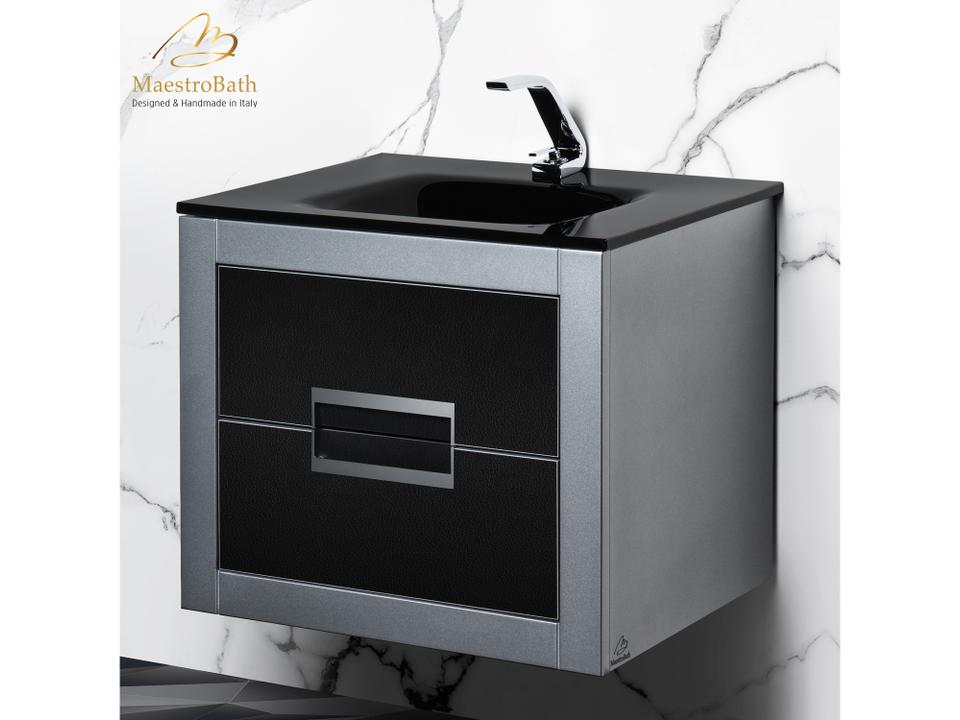 Incantesimo 24" Modern Bathroom Vanity  Silver And Black  Wall-Mounted  Glass Top: Integrated