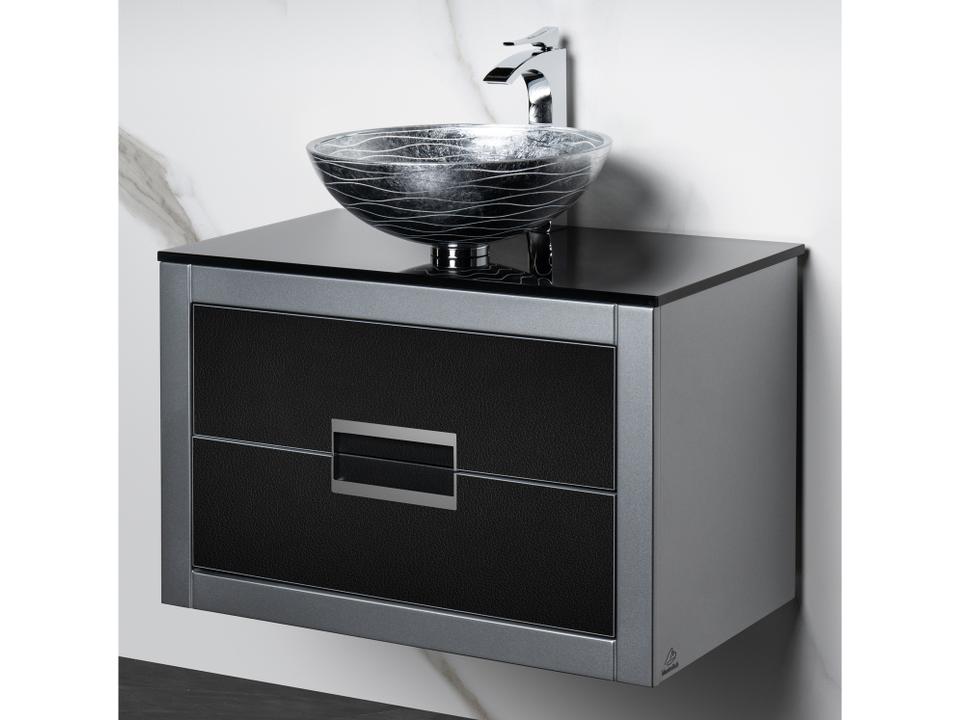 Incantesimo 32" Modern Bathroom Vanity  Silver And Black  Wall-Mounted  Glass Top: Flat