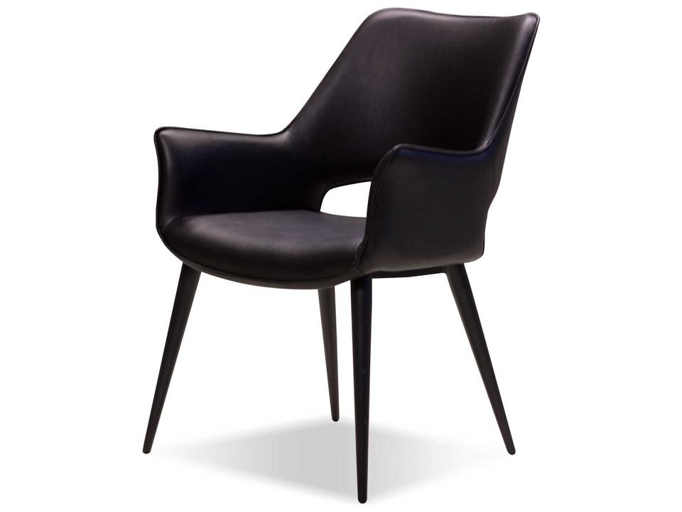 Stratford Black Faux Leather Arm Dining Chair with Black Steel Frame
