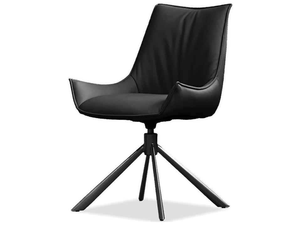 Giulia Swivel Dining Side Chair in Ink Black Leather with Black Base