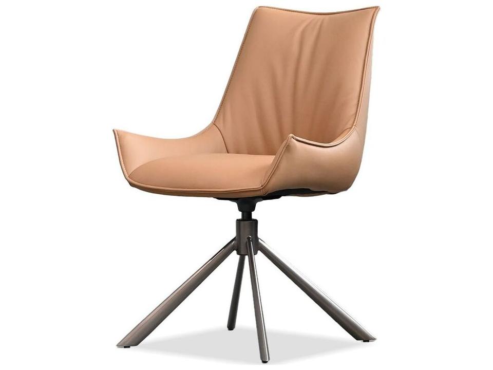Giulia Swivel Arm Dining Chair in Golden Rum Leather with Antique Bronze Base