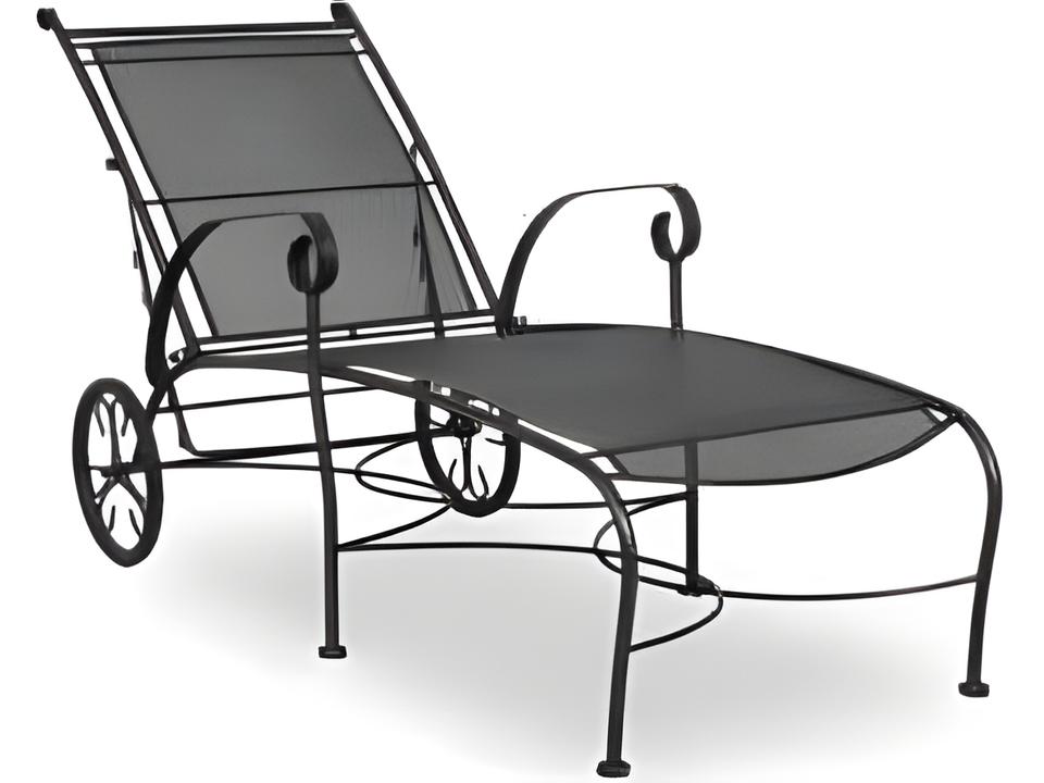 Alexandria Wrought Iron Outdoor Chaise Lounge with Curled Arms