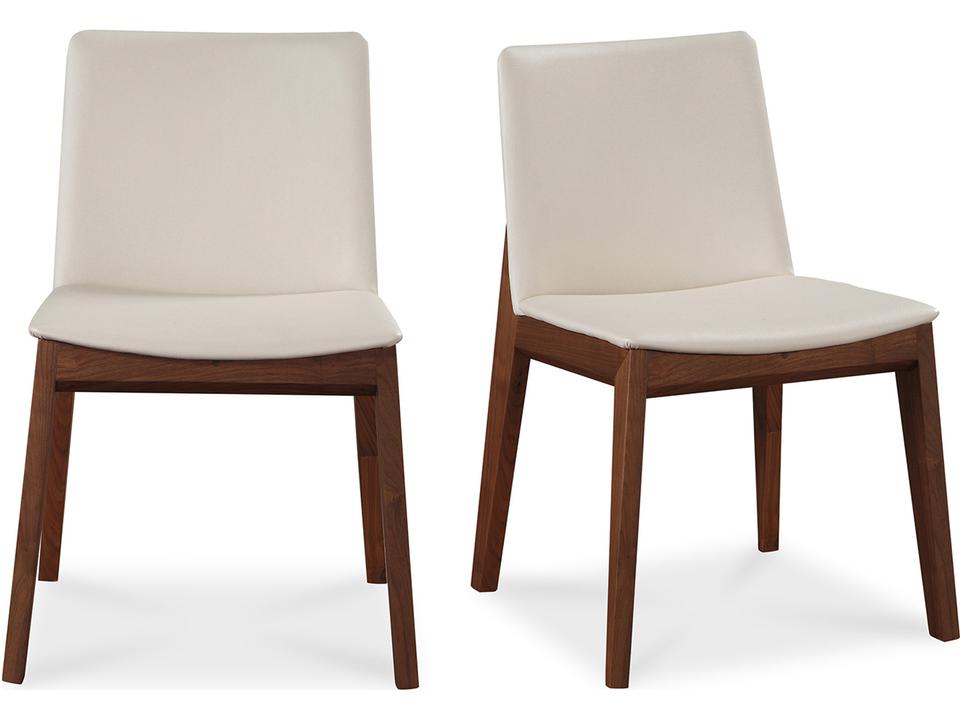 Deco Upholstered Dining Side Chair Set of 2 in White PVC and Walnut