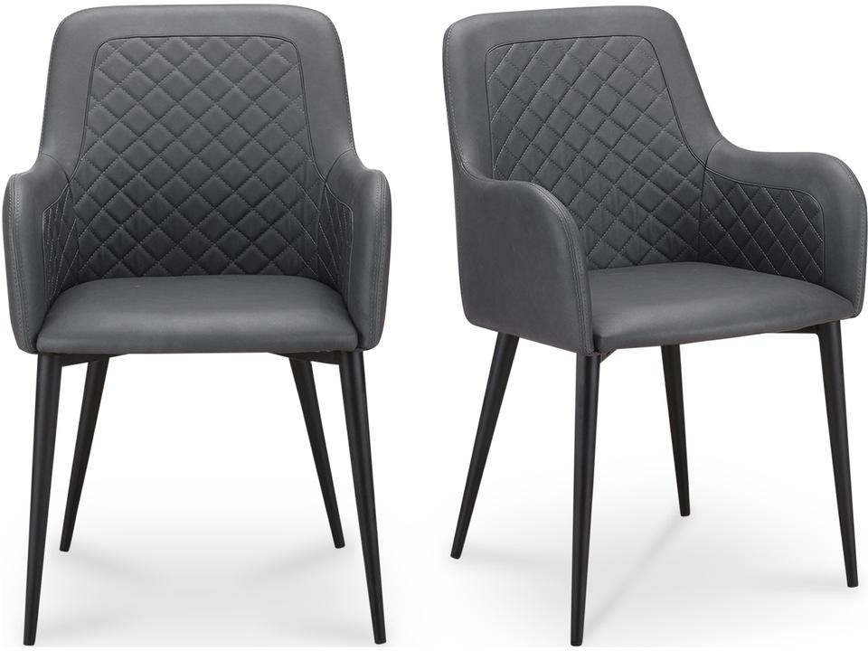 Cantata Black Vegan Leather Diamond Tufted Dining Armchair Set of 2