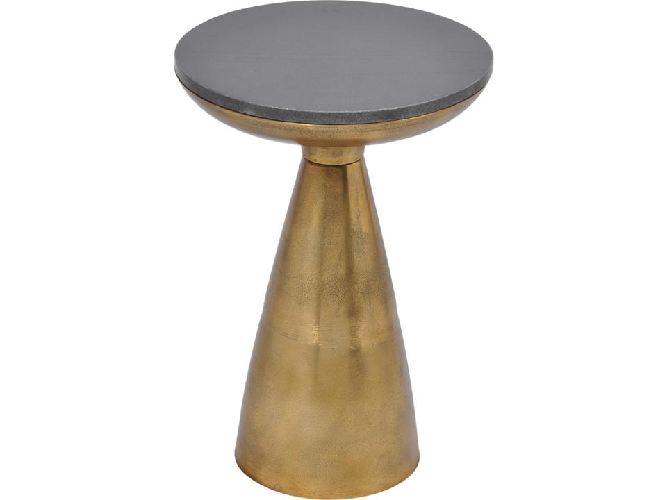 Font Round End Table in Brass with Black Granite Top