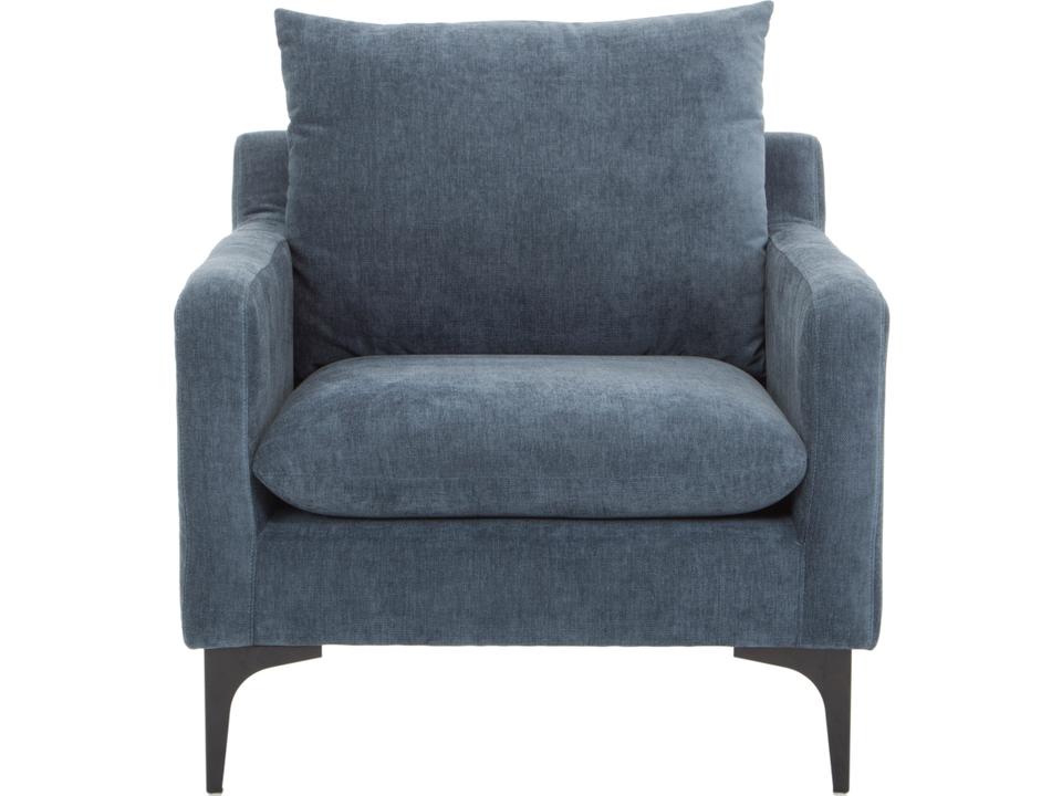 Paris Upholstered Accent Arm Chair in Blue Polyester Fabric