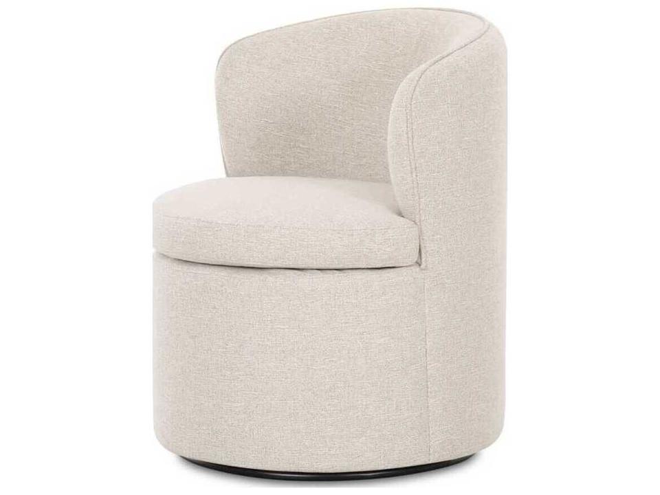 Dane Upholstered Armless Swivel Dining Chair in Beige Performance Fabric
