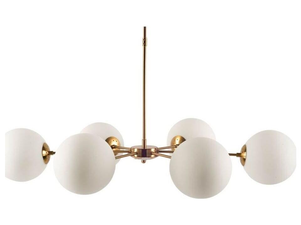 Lahey (28.3"Lx 44"Wx21"H) Gold Multi-Arm w/ Frosted Glass Globe Six Bulb Chandelier