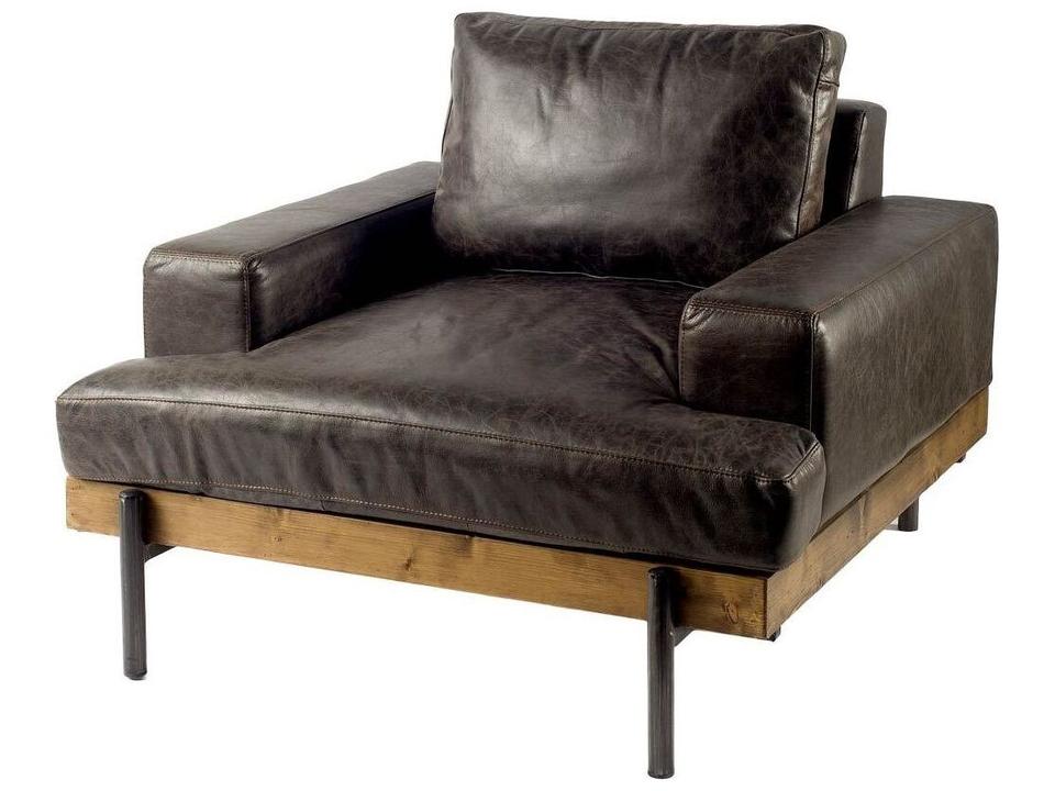 Colburne I Brown Leather Club Chair with Wood and Iron Frame