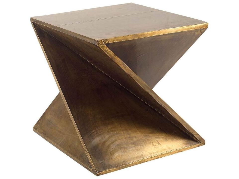 Zelda Z-Shaped Gold Metal-Cladded Wooden Accent Table