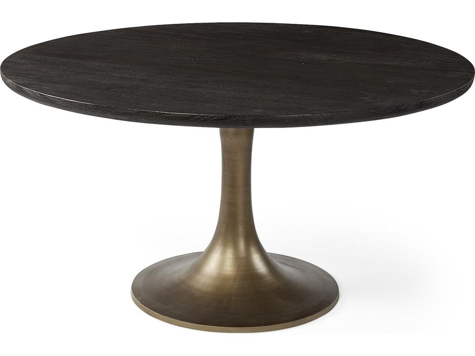 McLeod II 54-Inch Round Dining Table in Dark Brown Wood and Gold Metal