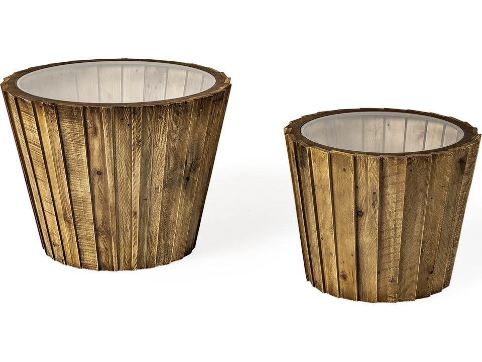 John Paul (Set of 2) 25L x 25W Brown Wood W/ Glass Accent Tables