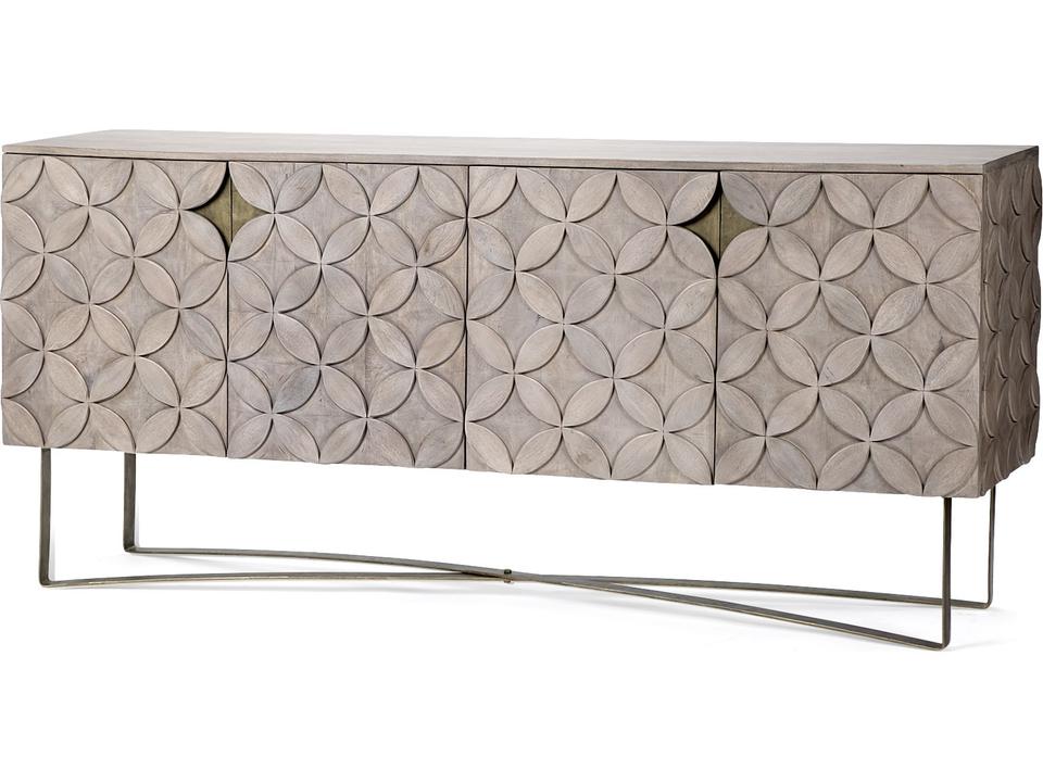 Excelsior I Solid Wood 4-Door Sideboard with Gold Metal Base