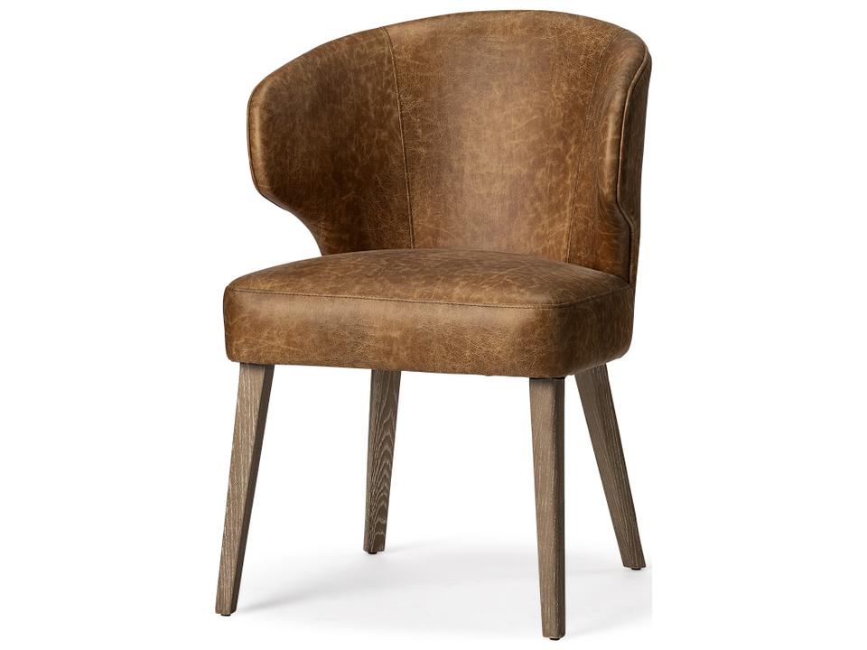 Niles Wingback Dining Side Chair with Brown Faux Leather and Beechwood Legs