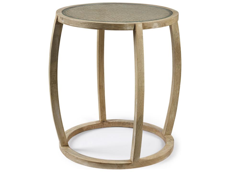 Hubbard I 22L x 22W Light Brown Wood Round Top W/Glass Accent Table