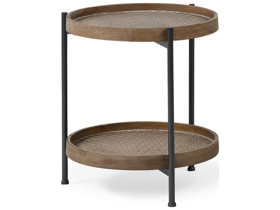 Kade III 16.9" Round Top Natural Brown Wood and Gray Metal Frame Tray-Style End/Side Table