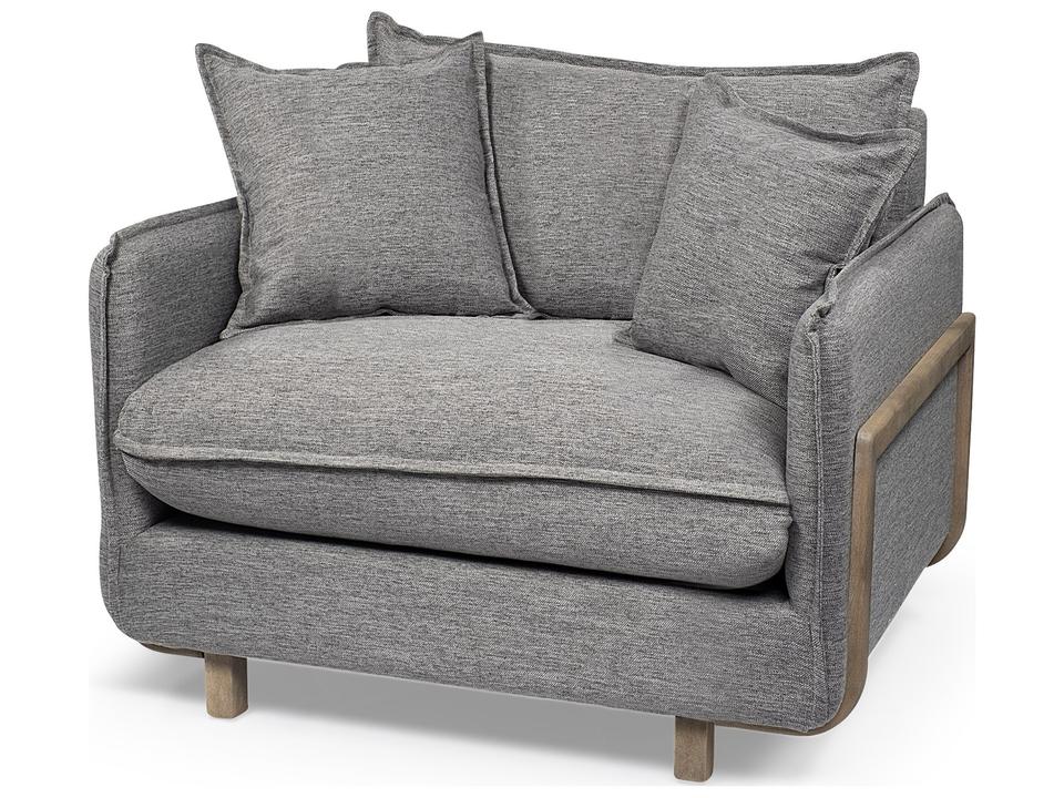 Roy II Castlerock Gray Upholstered Arm Chair with Brown Wood Frame