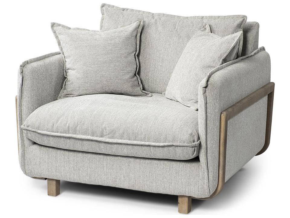 Roy II Frost Gray Upholstered Accent Arm Chair with Brown Wood Frame