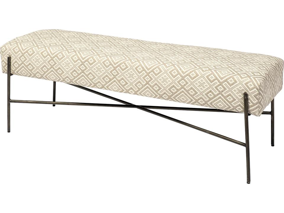 Avery II Off White Upholstered Accent Bench with Antiqued Nickel Base