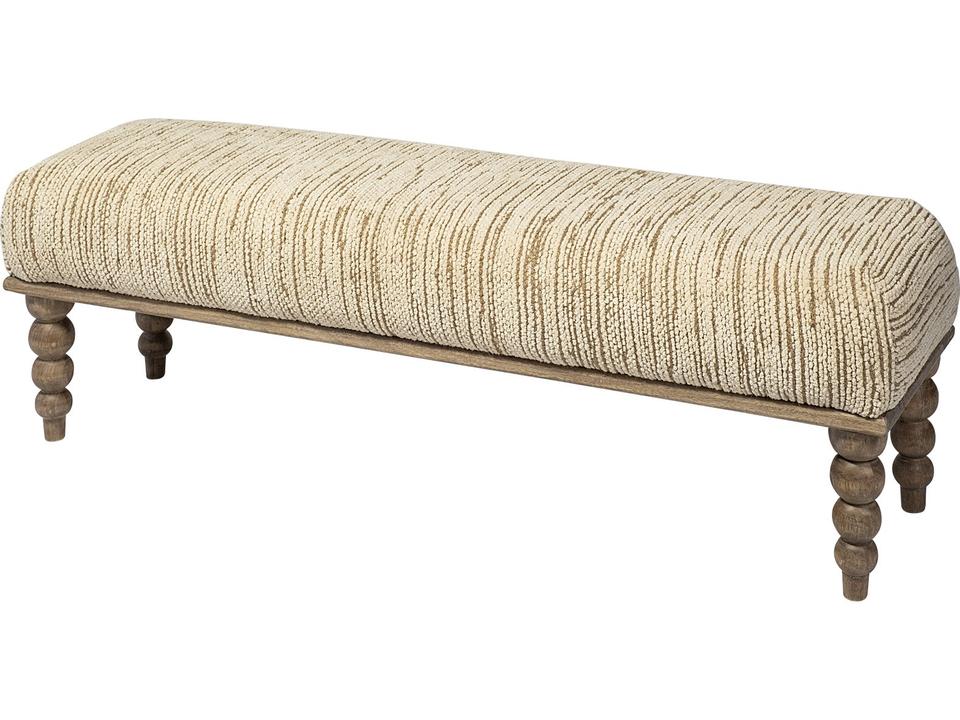 Alder II Cream Upholstered Accent Bench with Mango Wood Base
