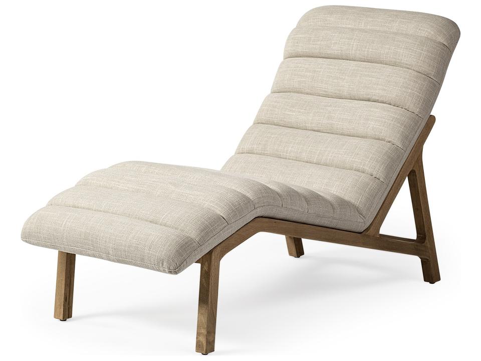 Pierre Beige Fabric Upholstered Armless Chaise Lounge with Wooden Base