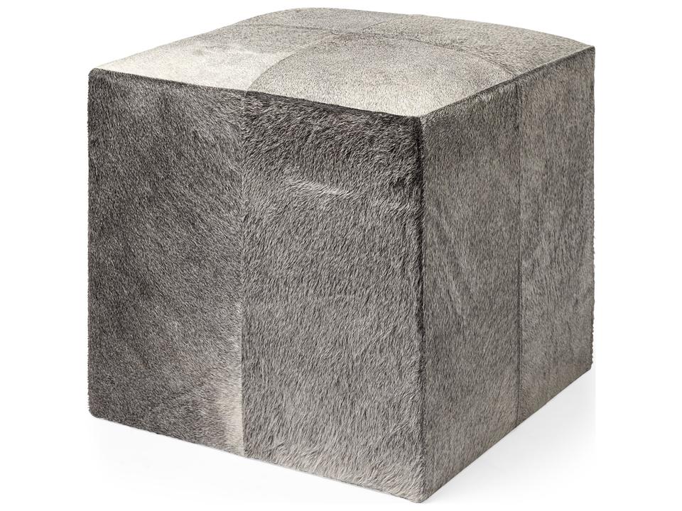 Zahavi I Hair-On-Hide Ottoman in Grey Toned Leather