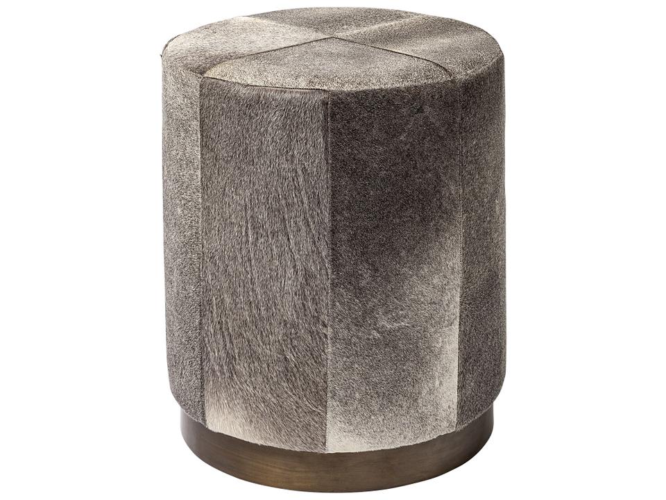Zahavi I Ottoman Grey-Toned Hair-on-Hide with Iron Base