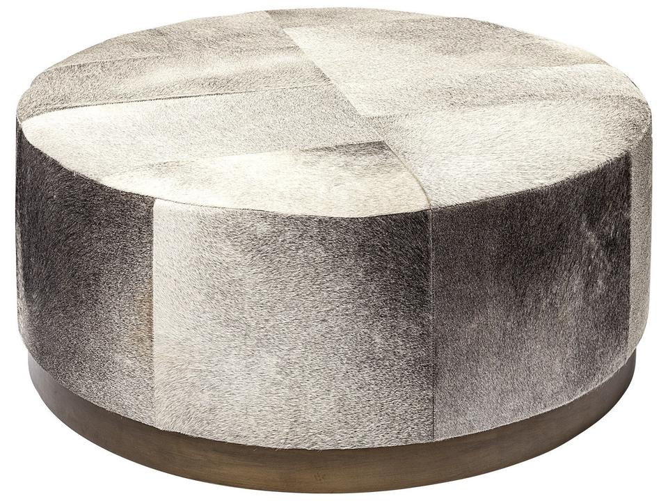 Zahavi 36-Inch Round Gray Hair-On-Hide Ottoman with Brass Base