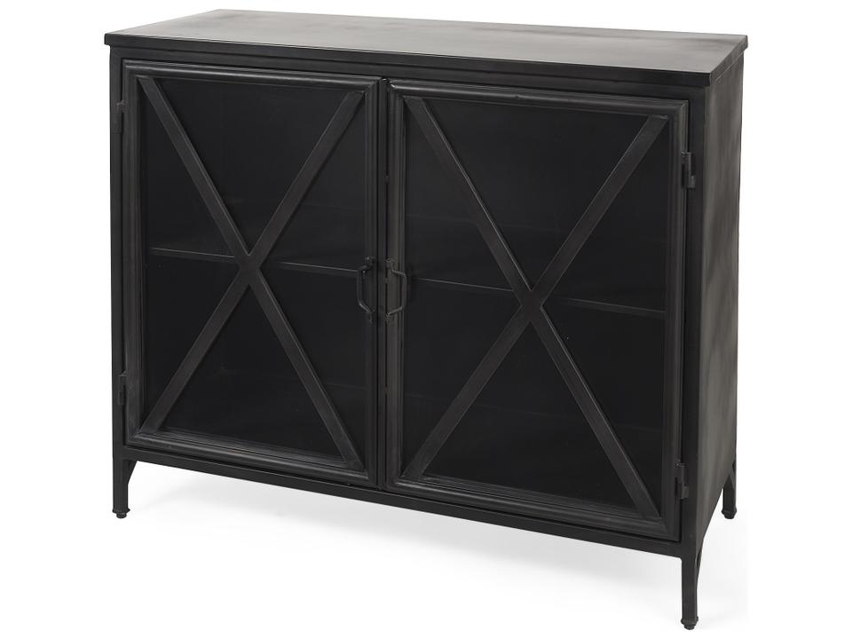Poppy III Black Metal Accent Cabinet with Glass Doors