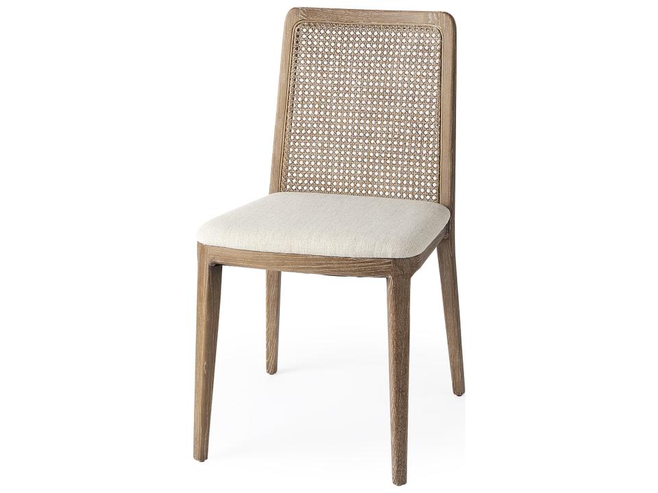 Clara Armless Dining Side Chair Light Brown Beech Wood Cream Fabric Cane Back