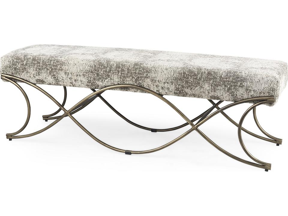 Ayla Light and Dark Gray Fabric Bench with Antique Gold Metal Frame