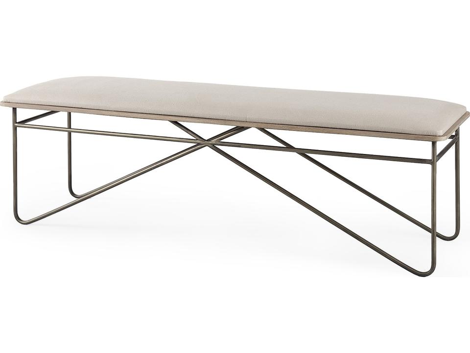 Camille Cream Fabric Seat with Metal Frame Bench