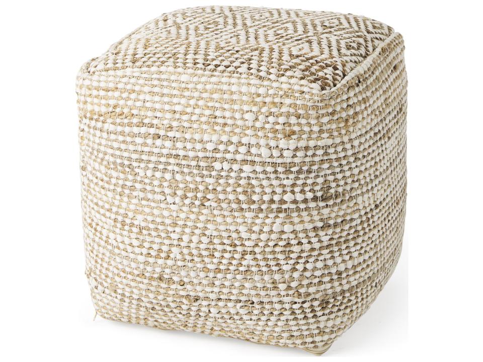 Ekani Cotton Pouf in Cream and Beige
